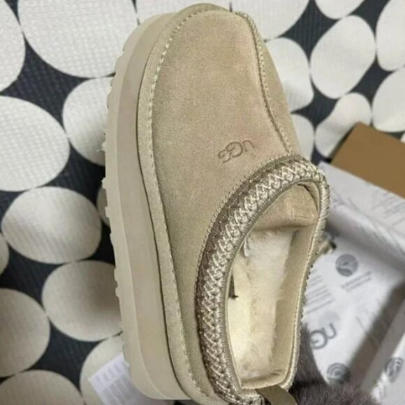 UGG Womens Tazz Mule Shearling Suede Mustard Seed Platform Slippers - Picture 4 of 8